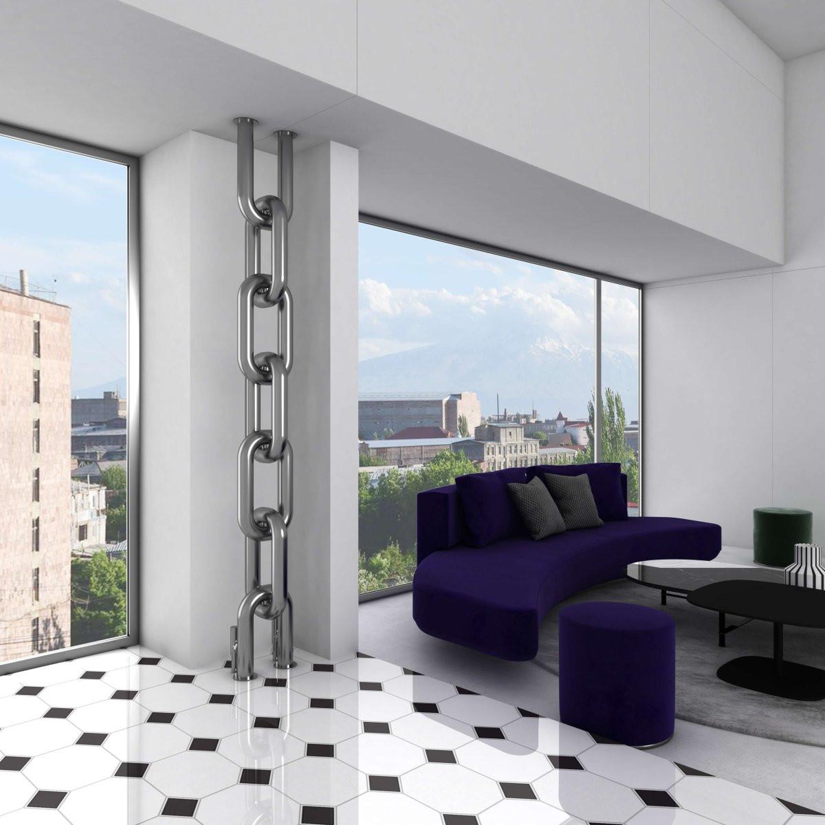 Carisa Link Floor Stainless Steel Designer Radiator – Mirror Polished, vertical