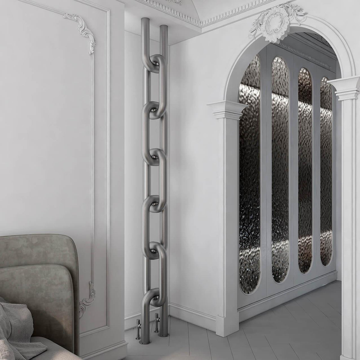 Carisa Link Floor Stainless Steel Designer Radiator – Satin Polished, vertical