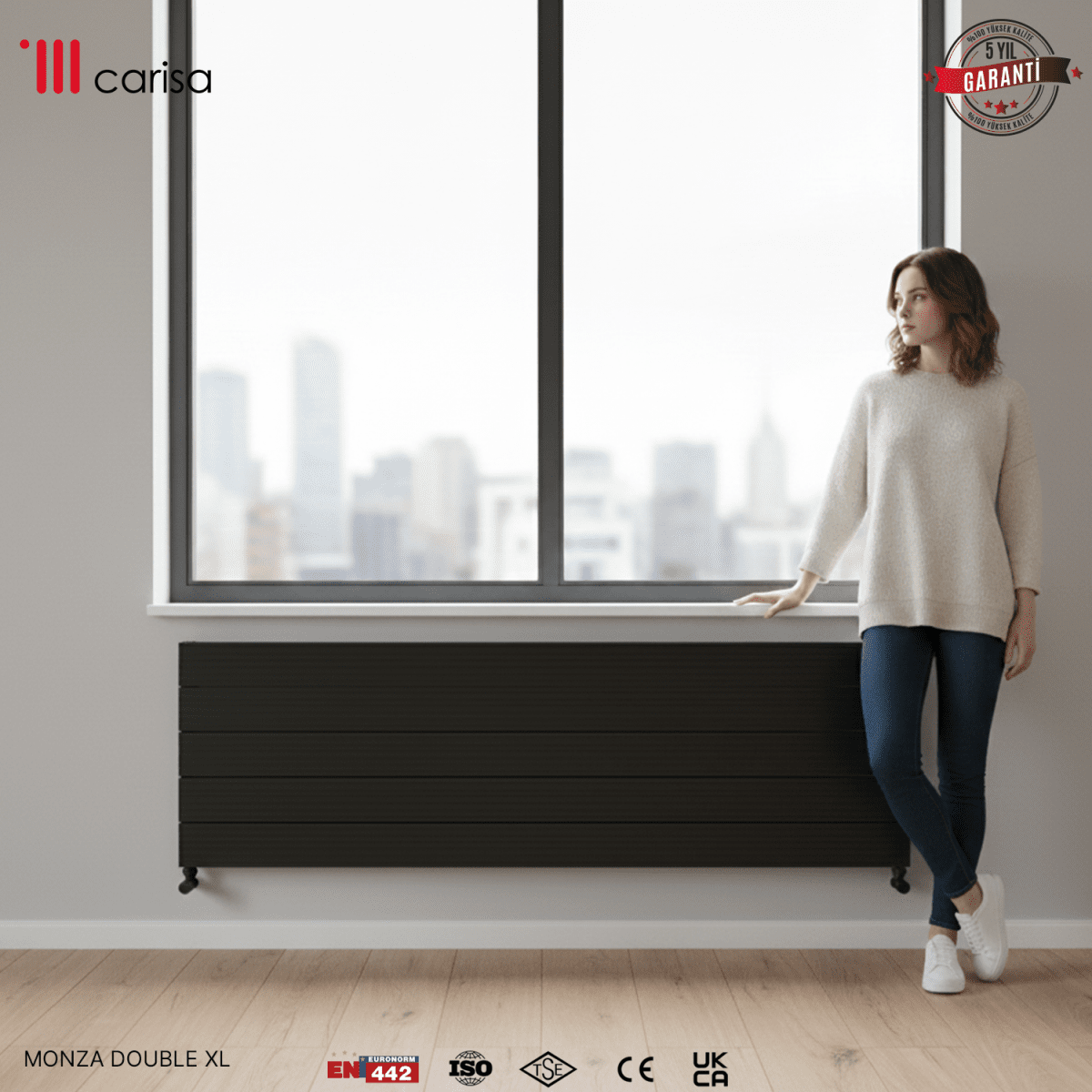 Carisa Monza Double XL Aluminium Designer Radiator – Black, horizontal