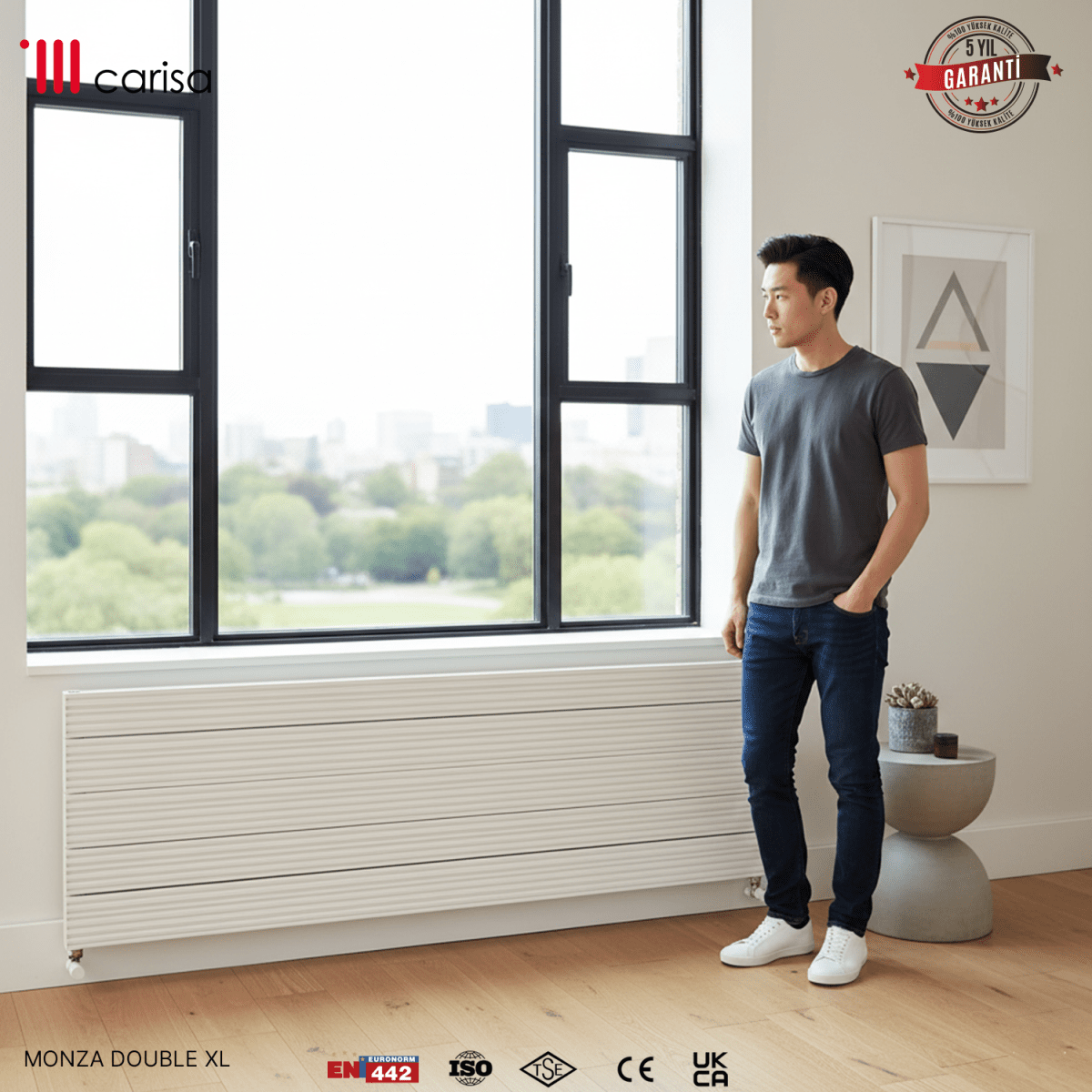 Carisa Monza Double XL Aluminium Designer Radiator – White, horizontal