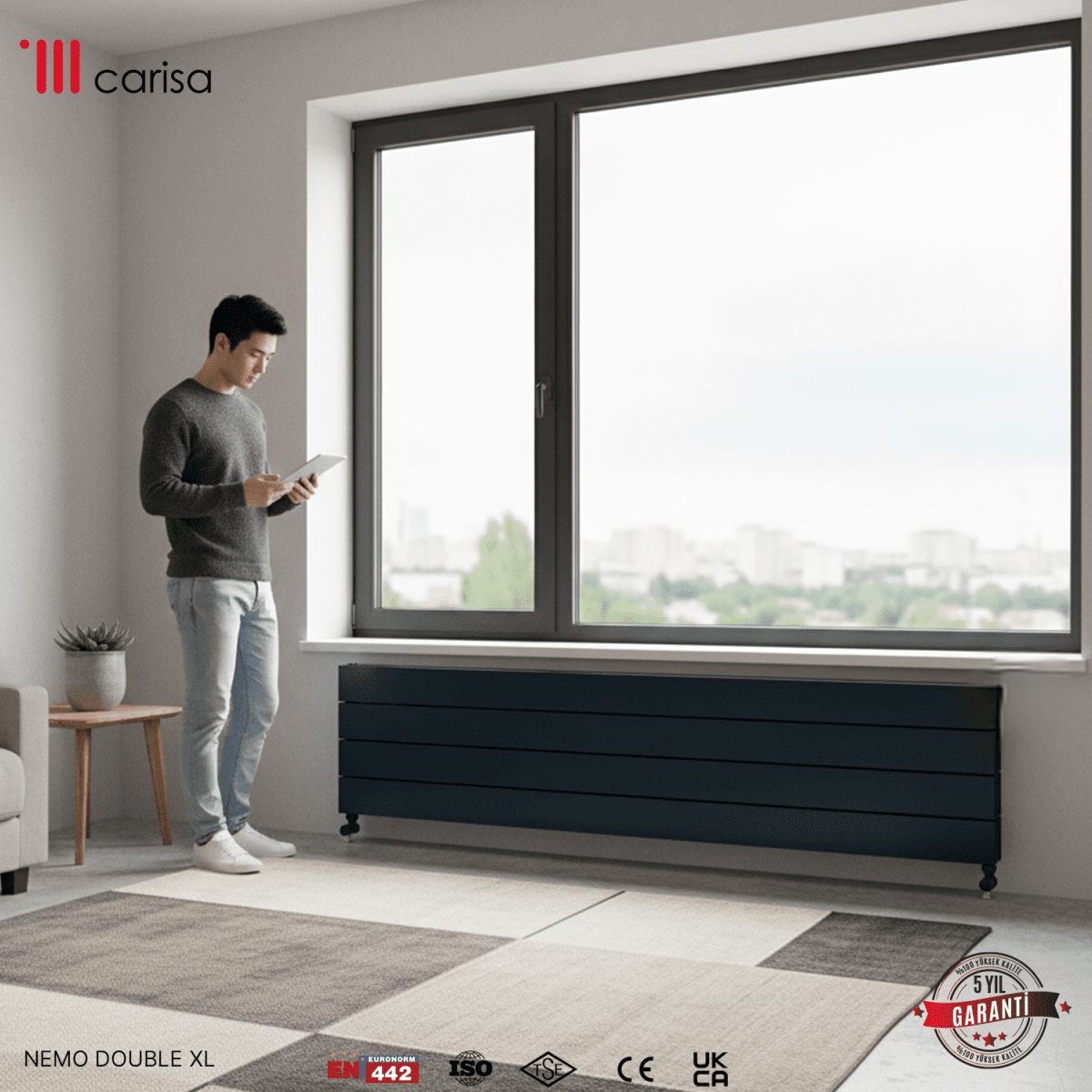 Carisa Nemo Double XL Aluminium Designer Radiator – Anthracite, horizontal