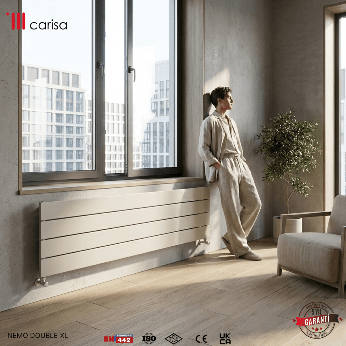 Carisa Nemo Double XL Aluminium Designer Radiator – White, horizontal