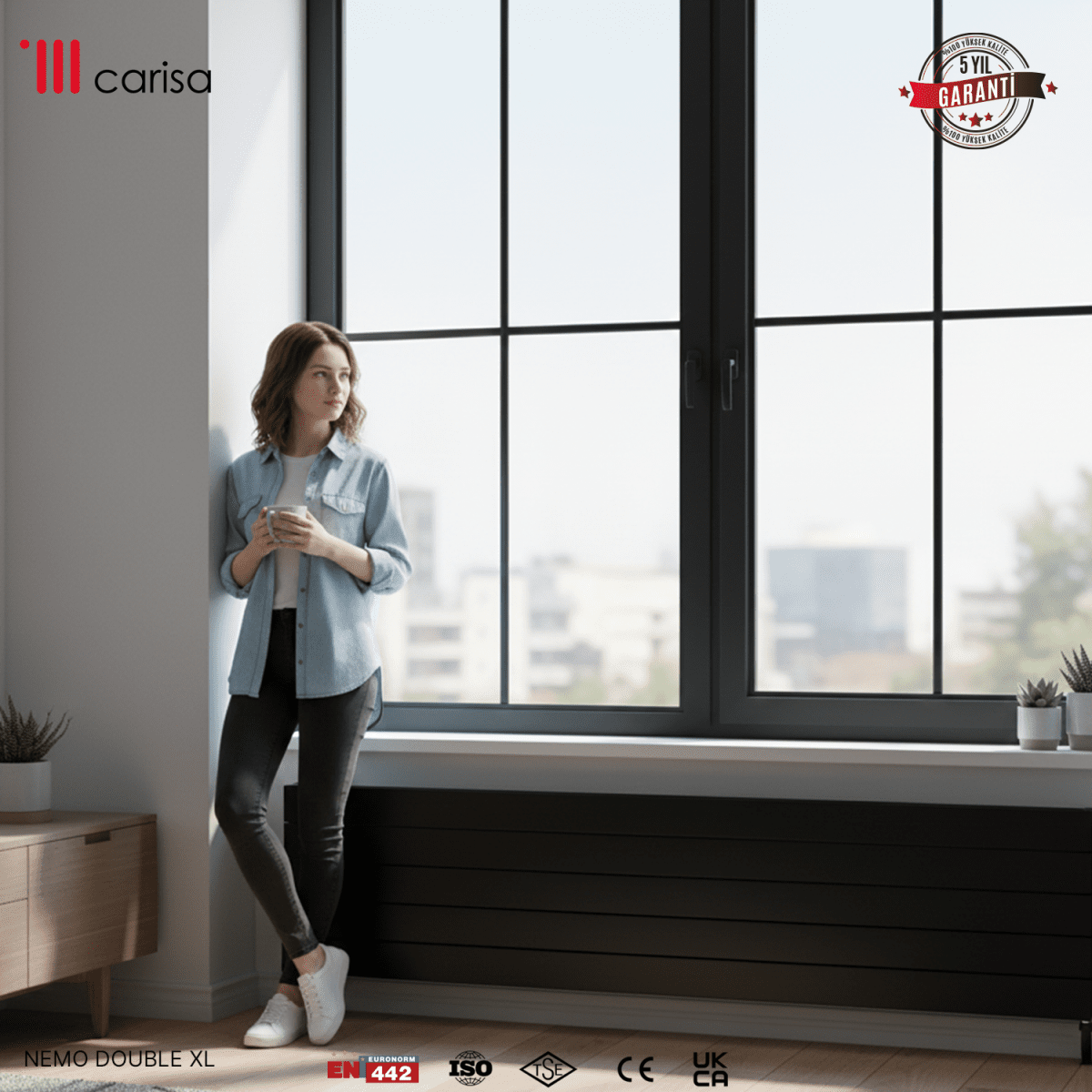 Carisa Nemo Double XL Aluminium Designer Radiator – Black, horizontal