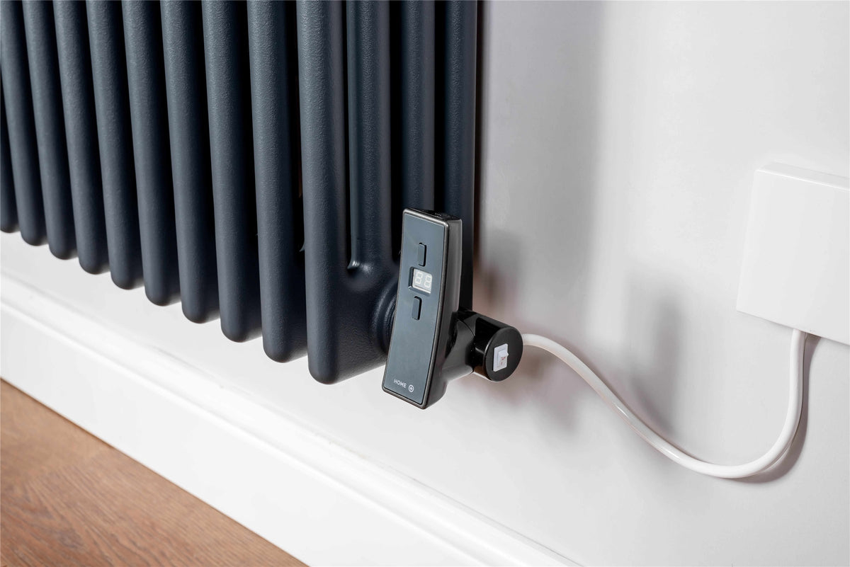 DQ Modus Electric Horizontal Column Radiator – controller detail, Anthracite (official, 7360 px original)