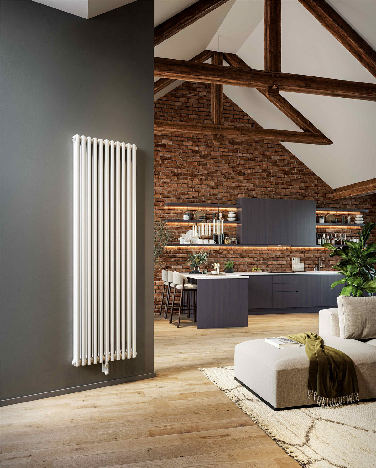 DQ Modus Electric Vertical Column Radiator – room set