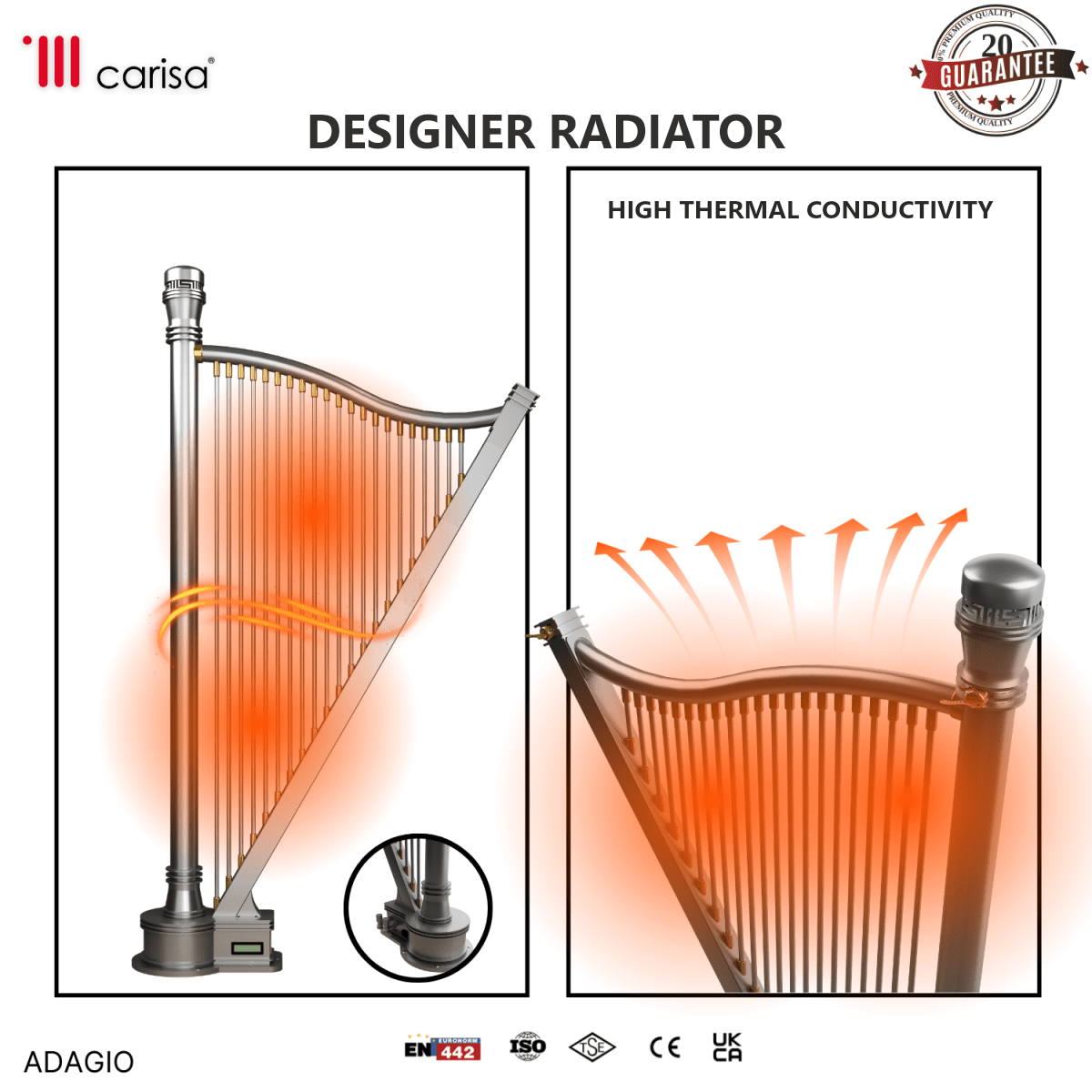 Carisa Adagio Stainless Steel Designer Radiator – Satin Polished, features