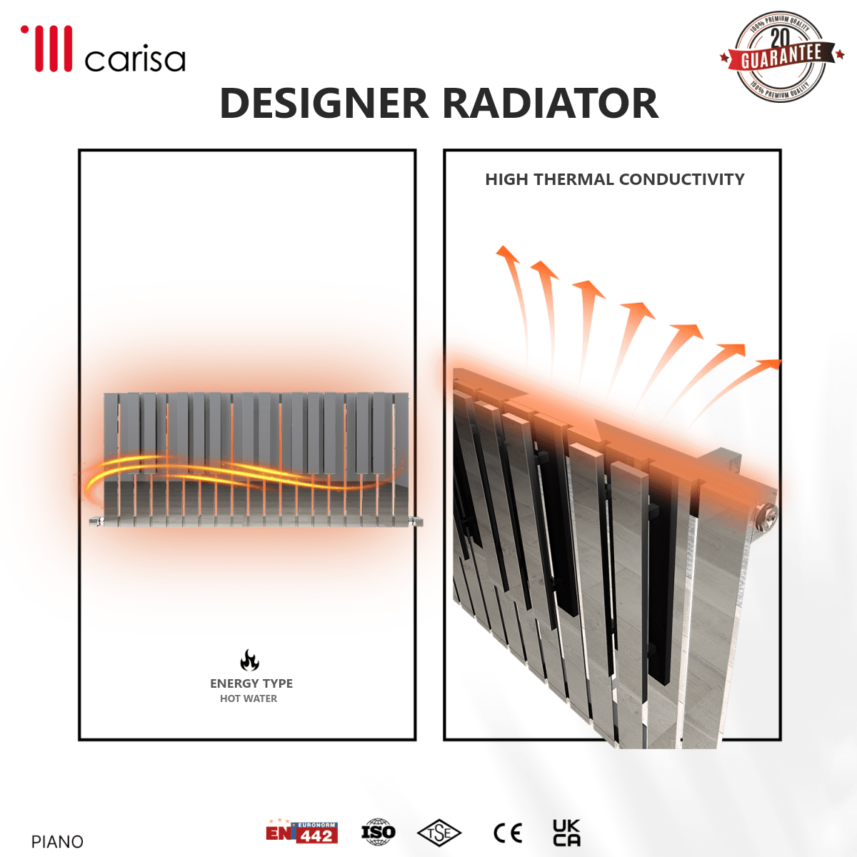 Carisa Piano Stainless Steel Designer Radiator – Mirror Polished, features