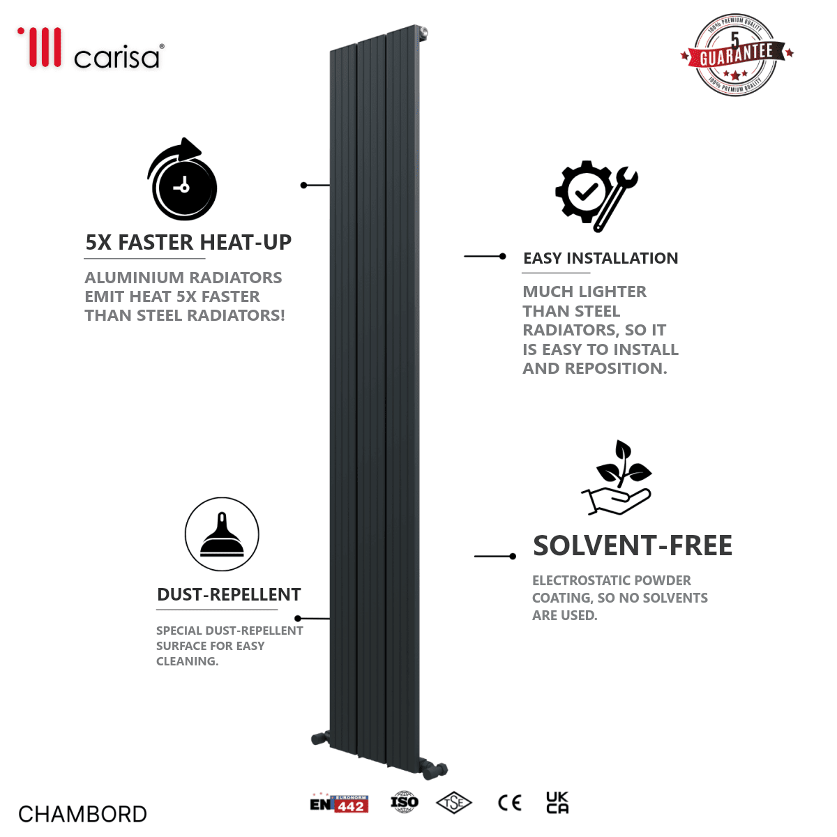 Carisa Chambord Aluminium Designer Radiator – Anthracite, features