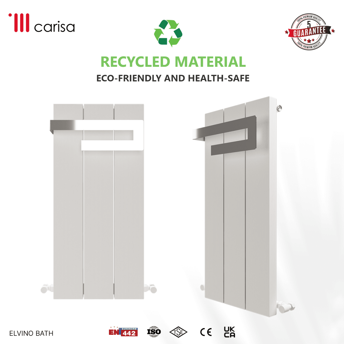 Carisa Elvino Bath Aluminium Heated Towel Rail – White, features
