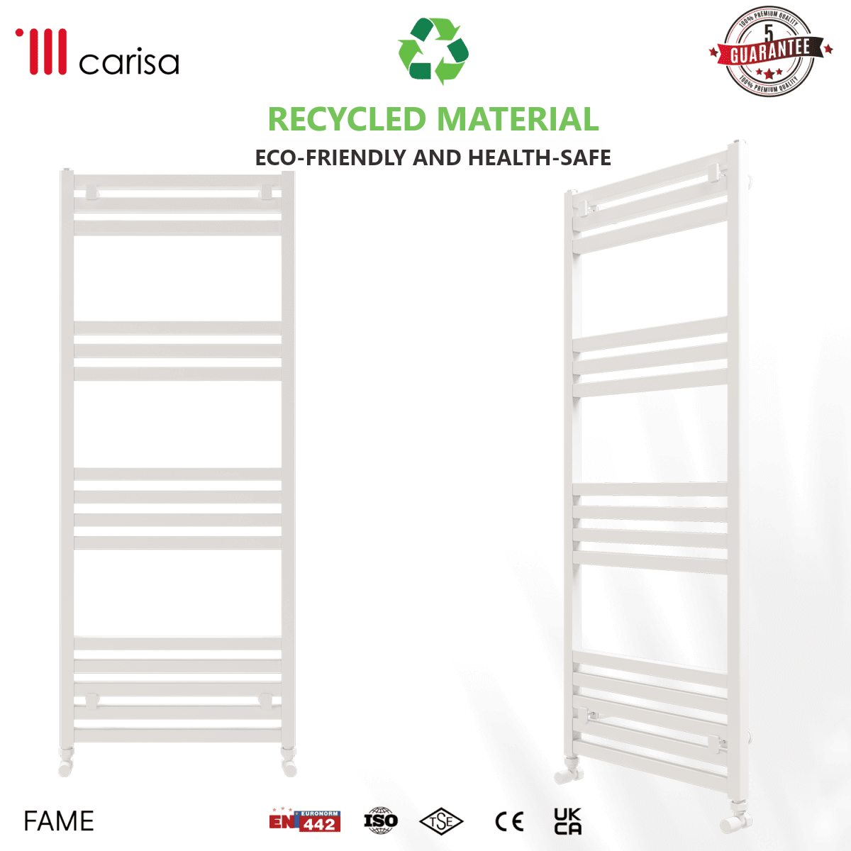 Carisa Fame Aluminium Heated Towel Rail – White, features