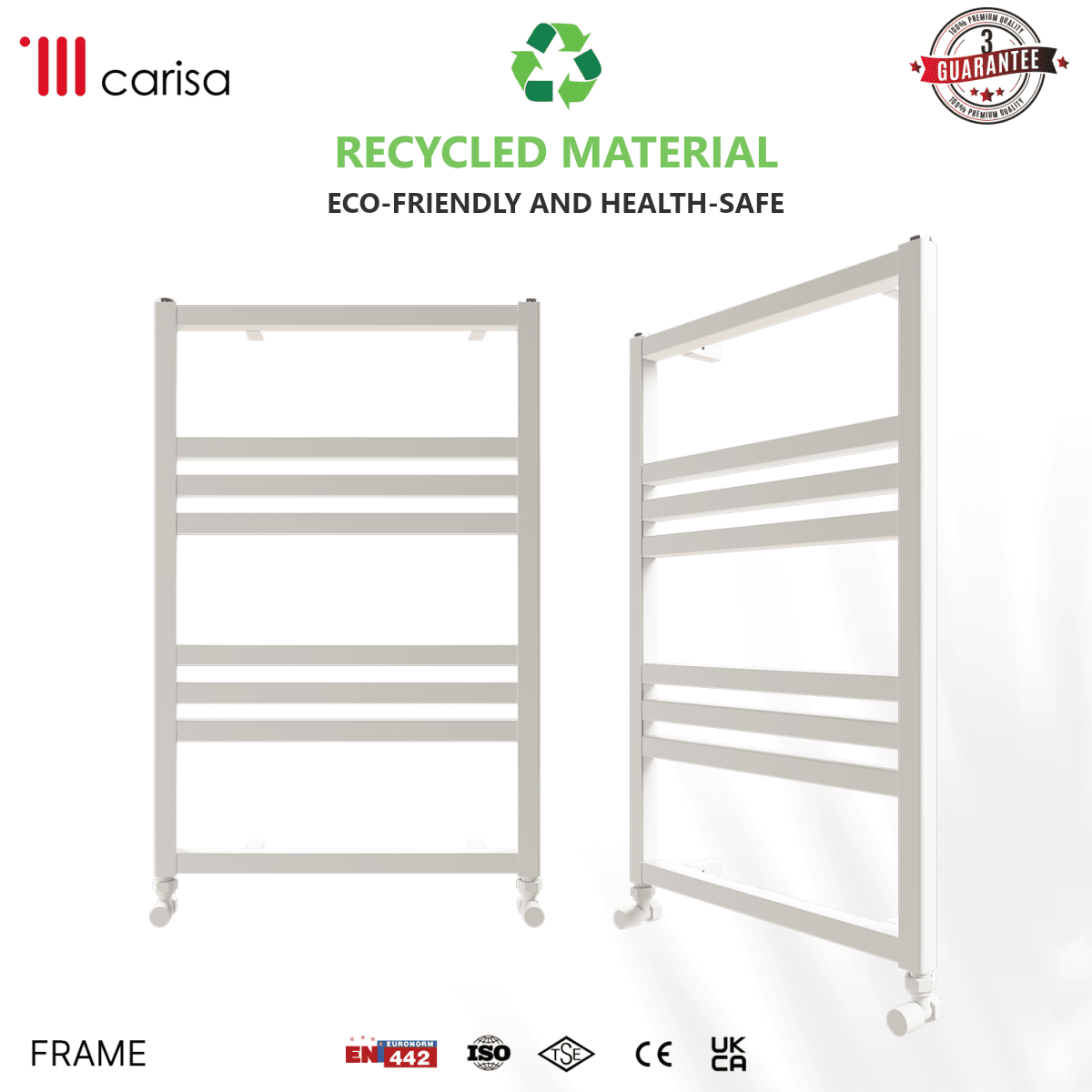 Carisa Frame Heated Towel Rail – White, features