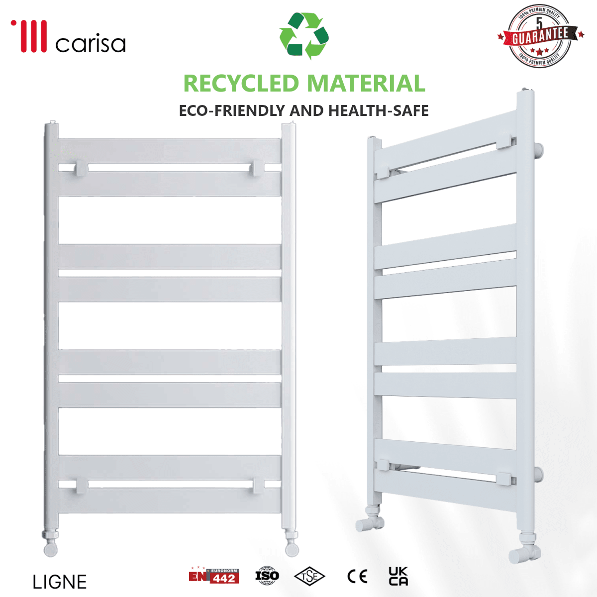 Carisa Ligne Aluminium Heated Towel Rail – White, features
