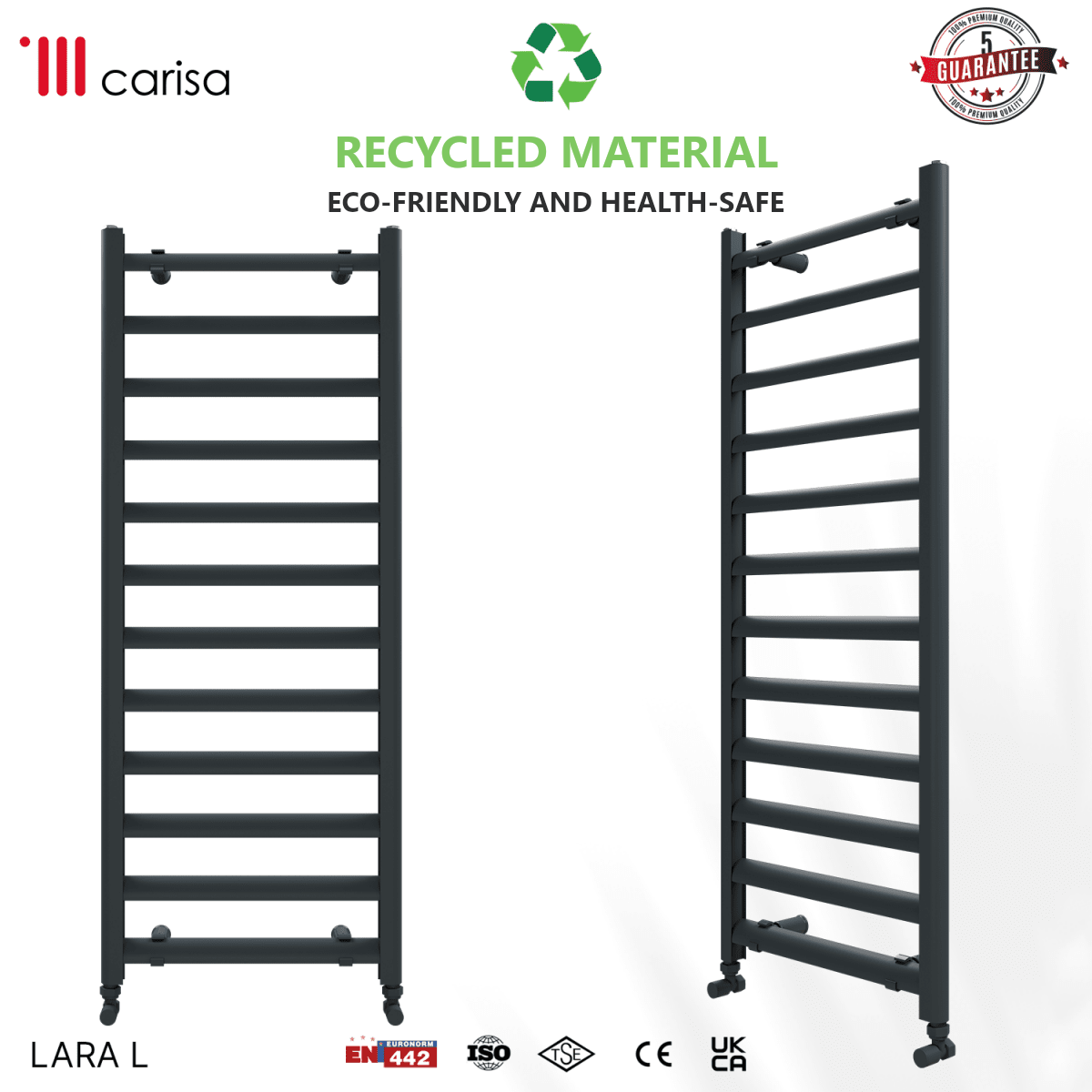 Carisa Lara L Aluminium Heated Towel Rail – Anthracite, features