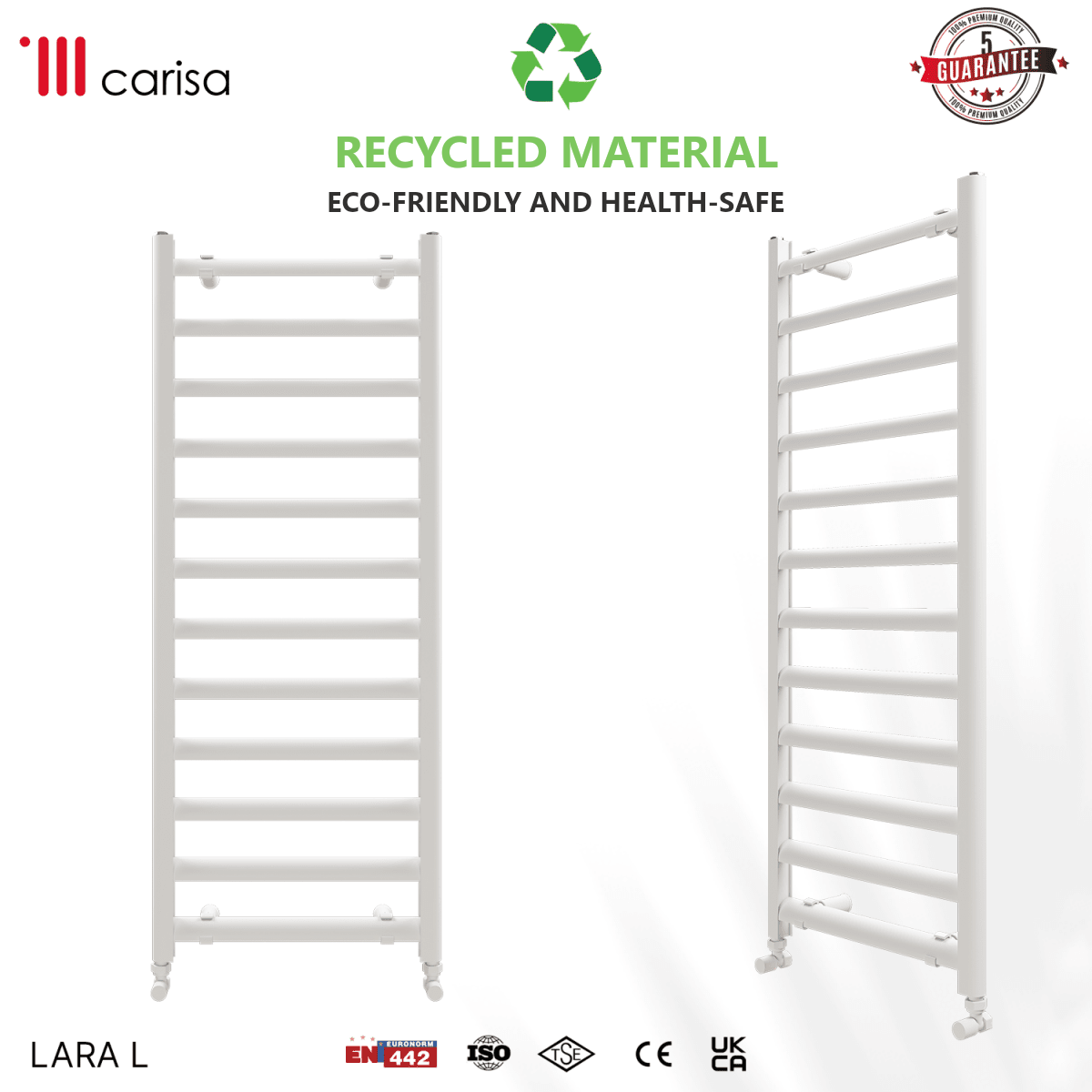 Carisa Lara L Aluminium Heated Towel Rail – White, features