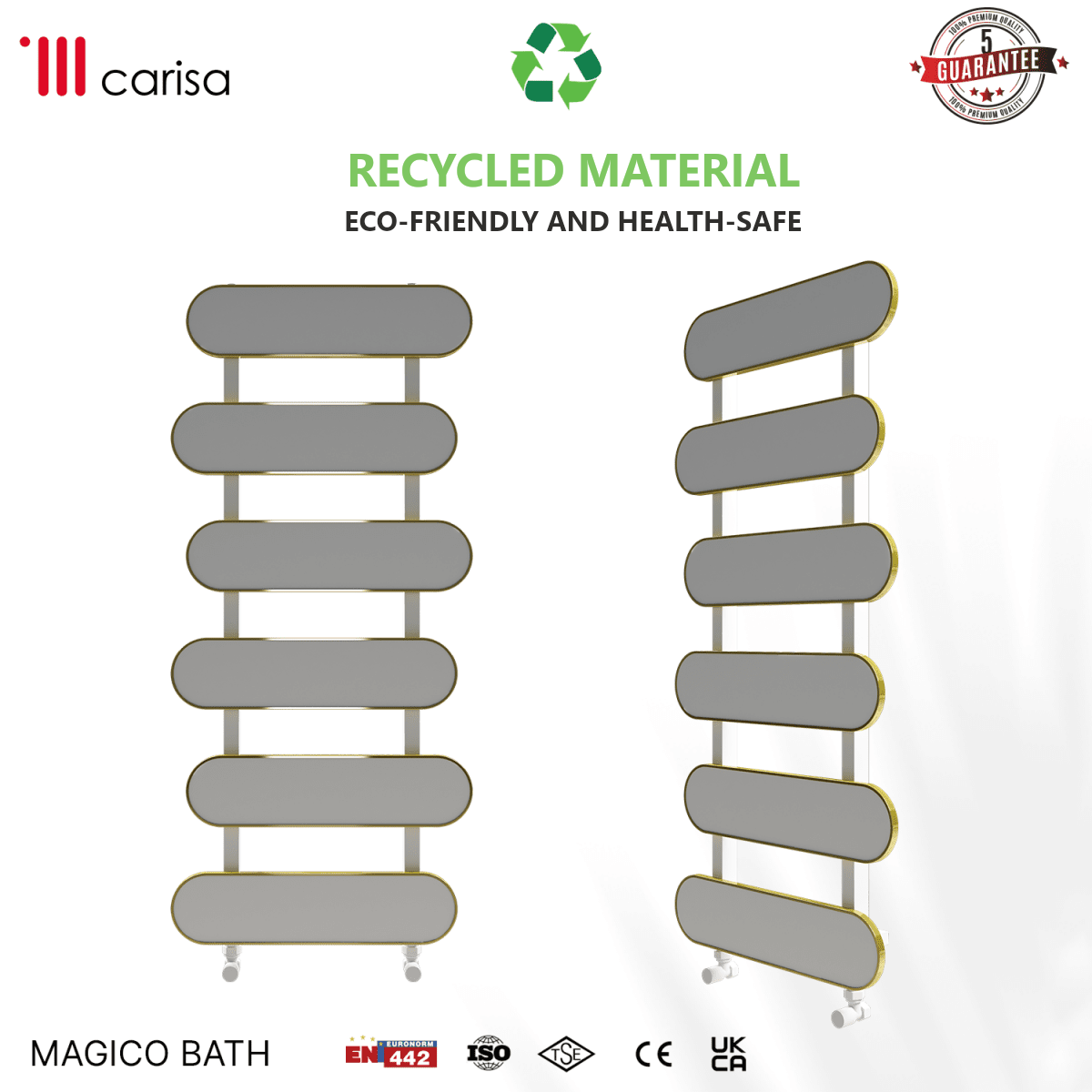 Carisa Magico Bath Aluminium Heated Towel Rail – White, features