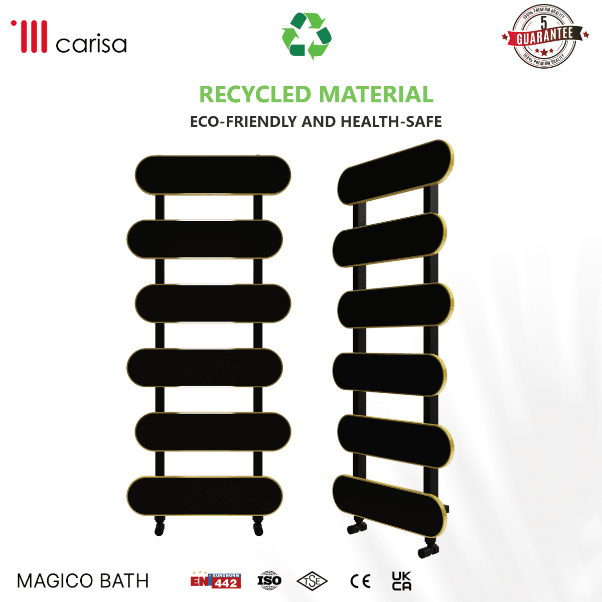 Carisa Magico Bath Aluminium Heated Towel Rail – Black, features