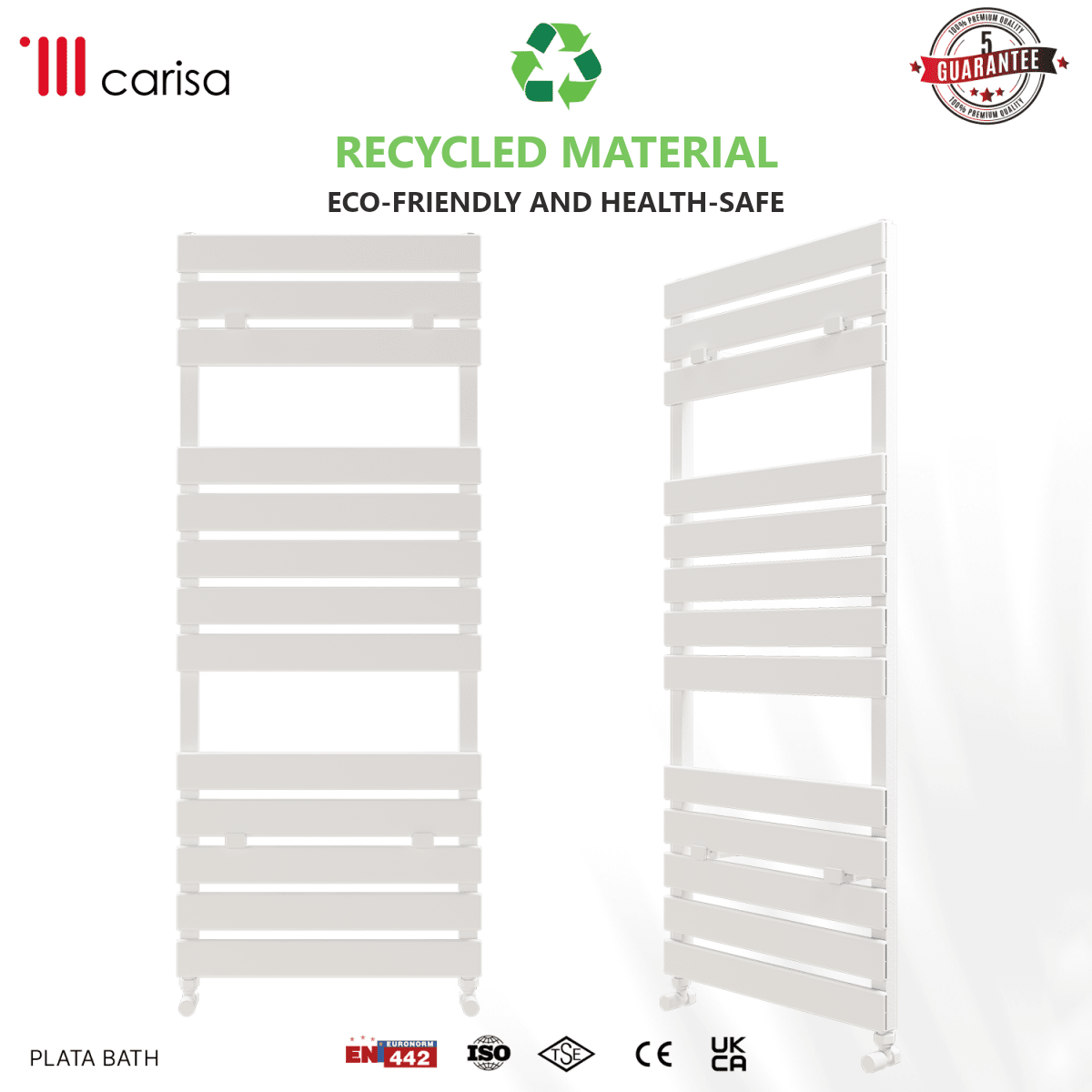 Carisa Plata Bath Aluminium Heated Towel Rail – White, features