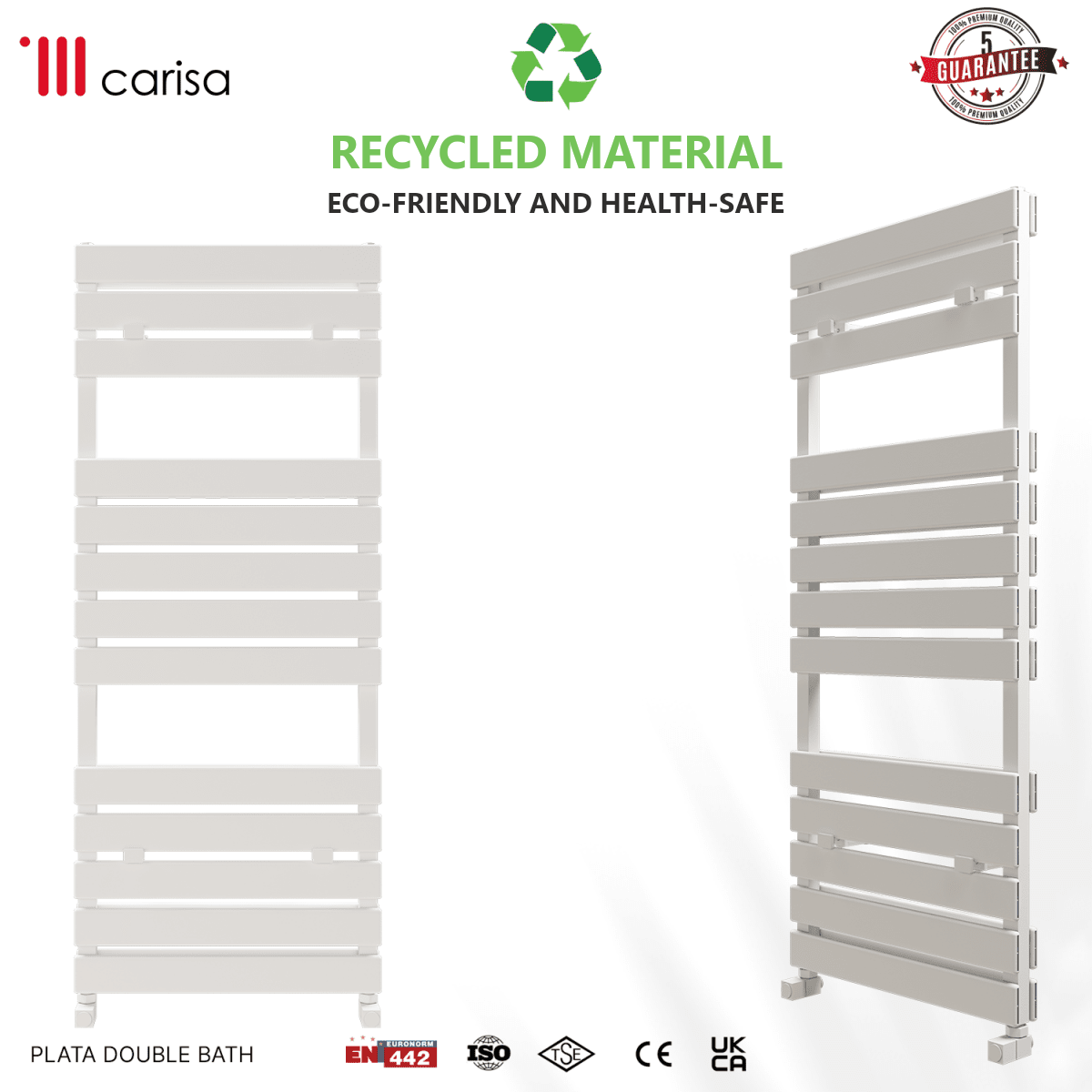 Carisa Plata Double Bath Aluminium Heated Towel Rail – White, features