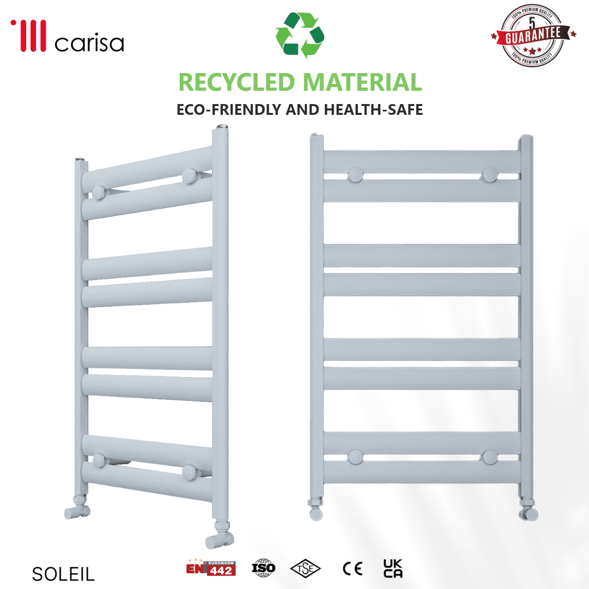 Carisa Soleil Aluminium Heated Towel Rail – White, features