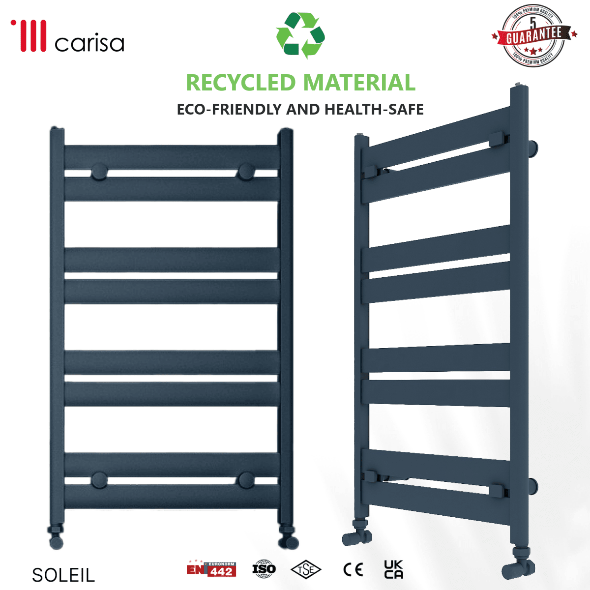 Carisa Soleil Aluminium Heated Towel Rail – Anthracite, features