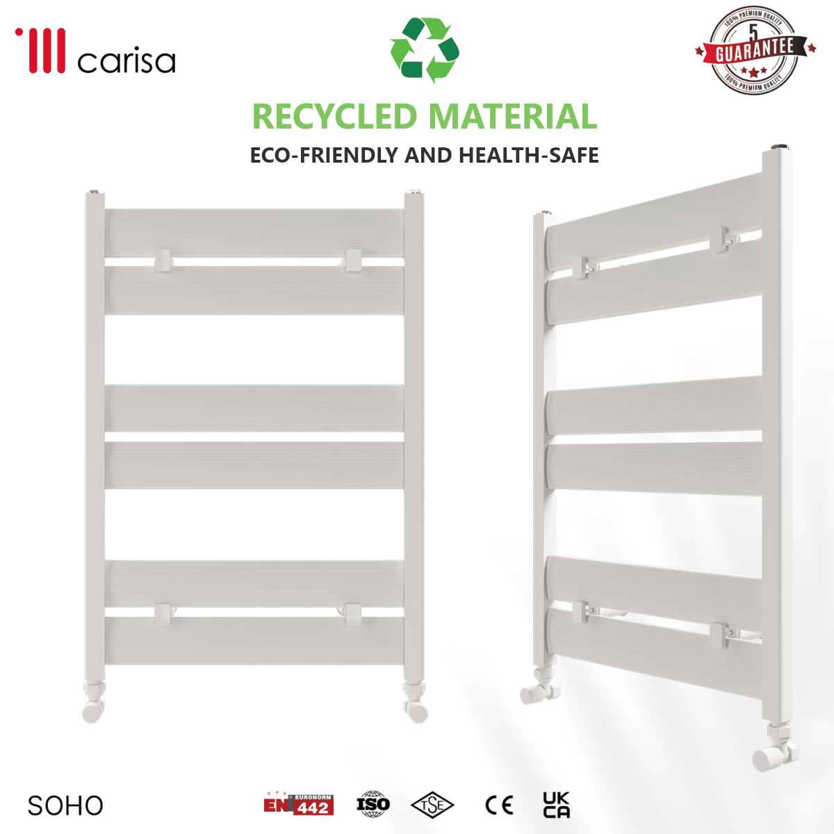 Carisa Soho Aluminium Heated Towel Rail – White, features