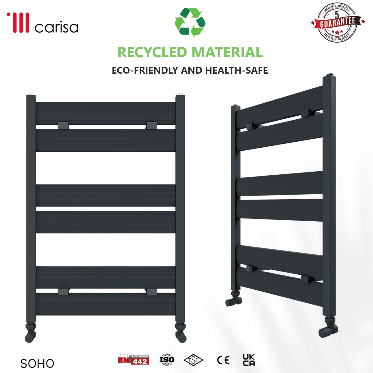 Carisa Soho Aluminium Heated Towel Rail – Anthracite, features