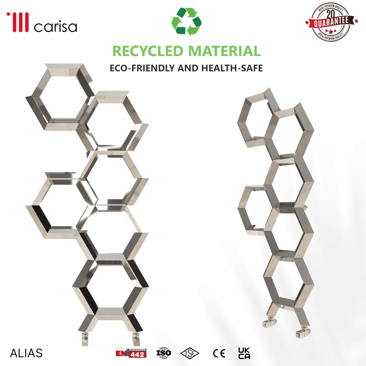 Carisa Alveole Stainless Steel Heated Towel Rail – Mirror Polished, features
