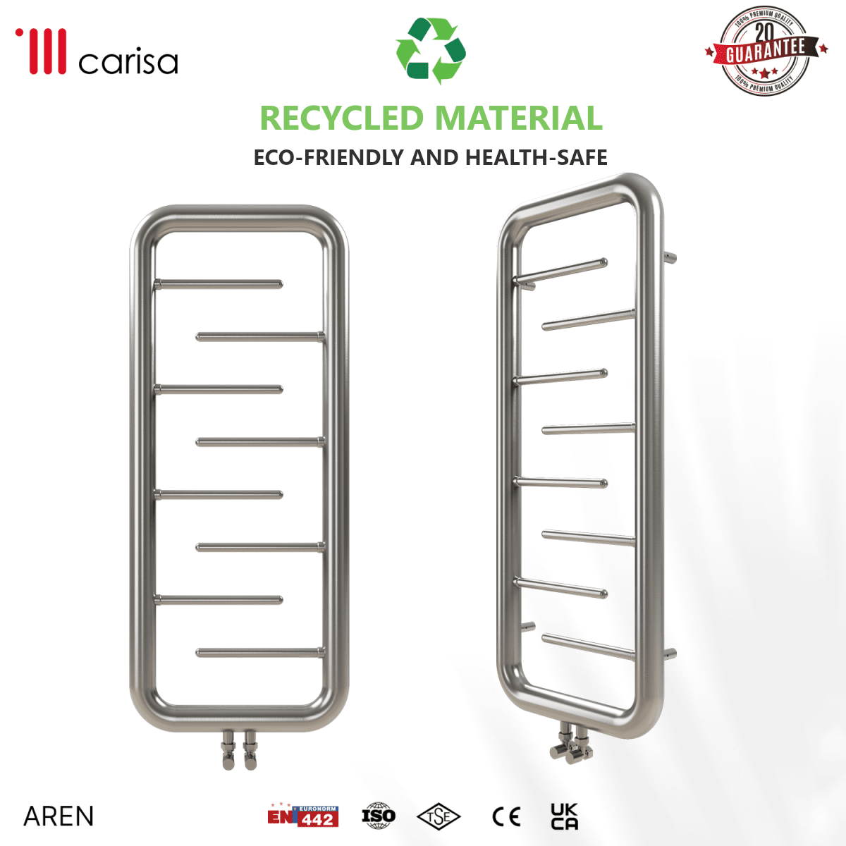 Carisa Aren Stainless Steel Heated Towel Rail – Satin Polished, features