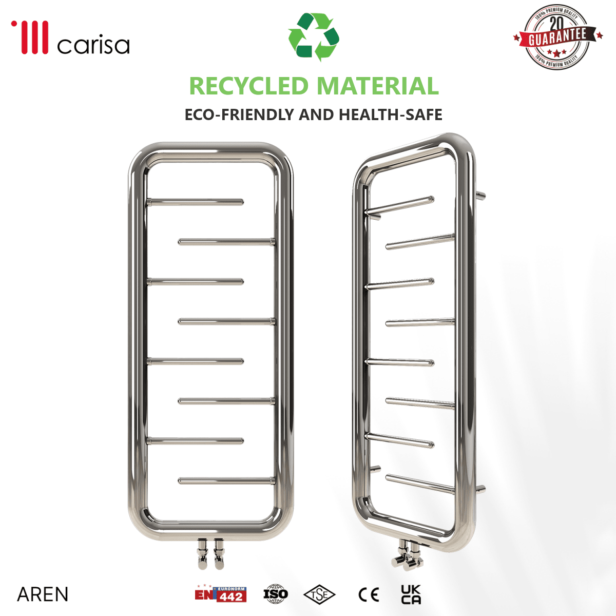 Carisa Aren Stainless Steel Heated Towel Rail – Mirror Polished, features