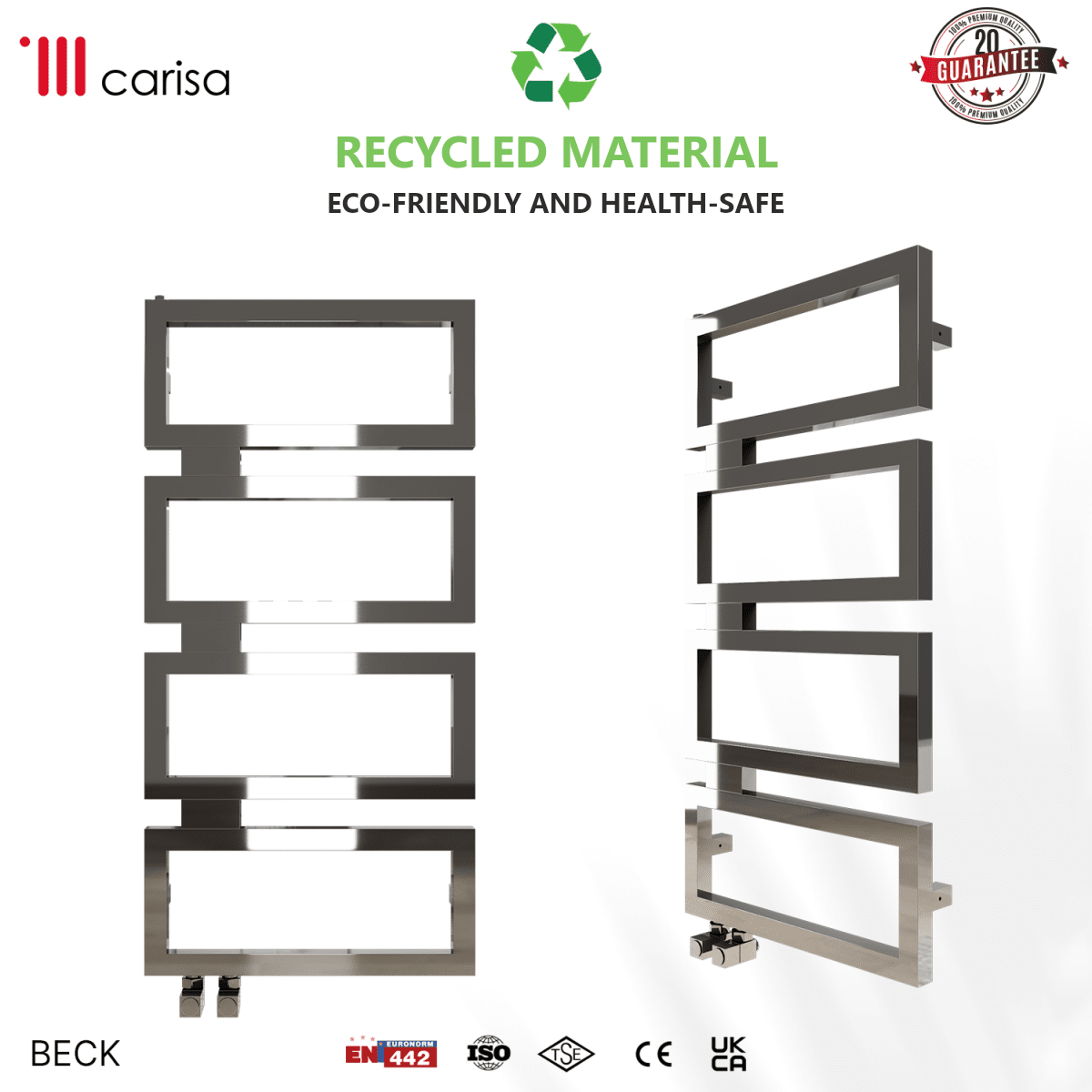 Carisa Beck Stainless Steel Heated Towel Rail – Mirror Polished, features