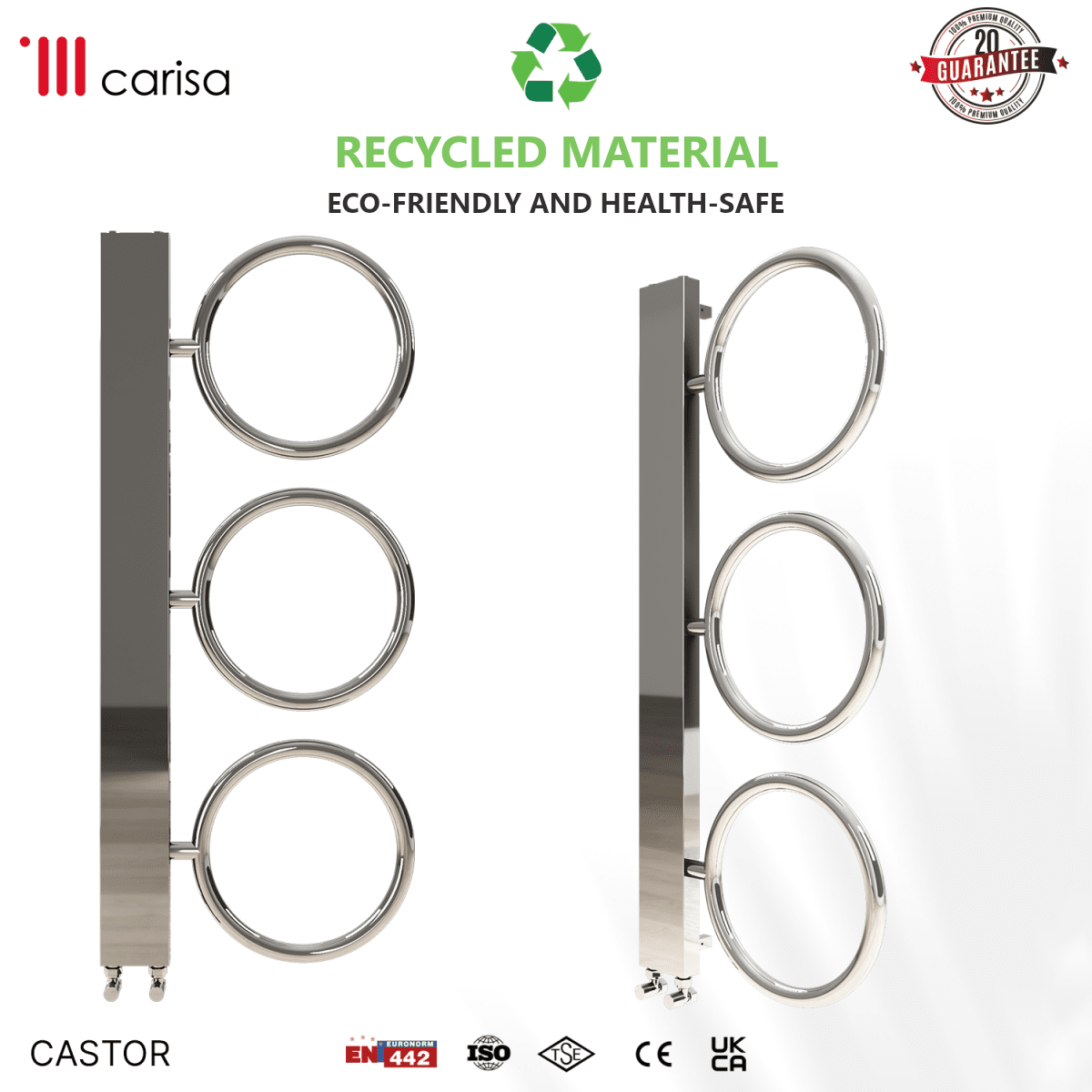 Carisa Castor Stainless Steel Heated Towel Rail – Mirror Polished, features