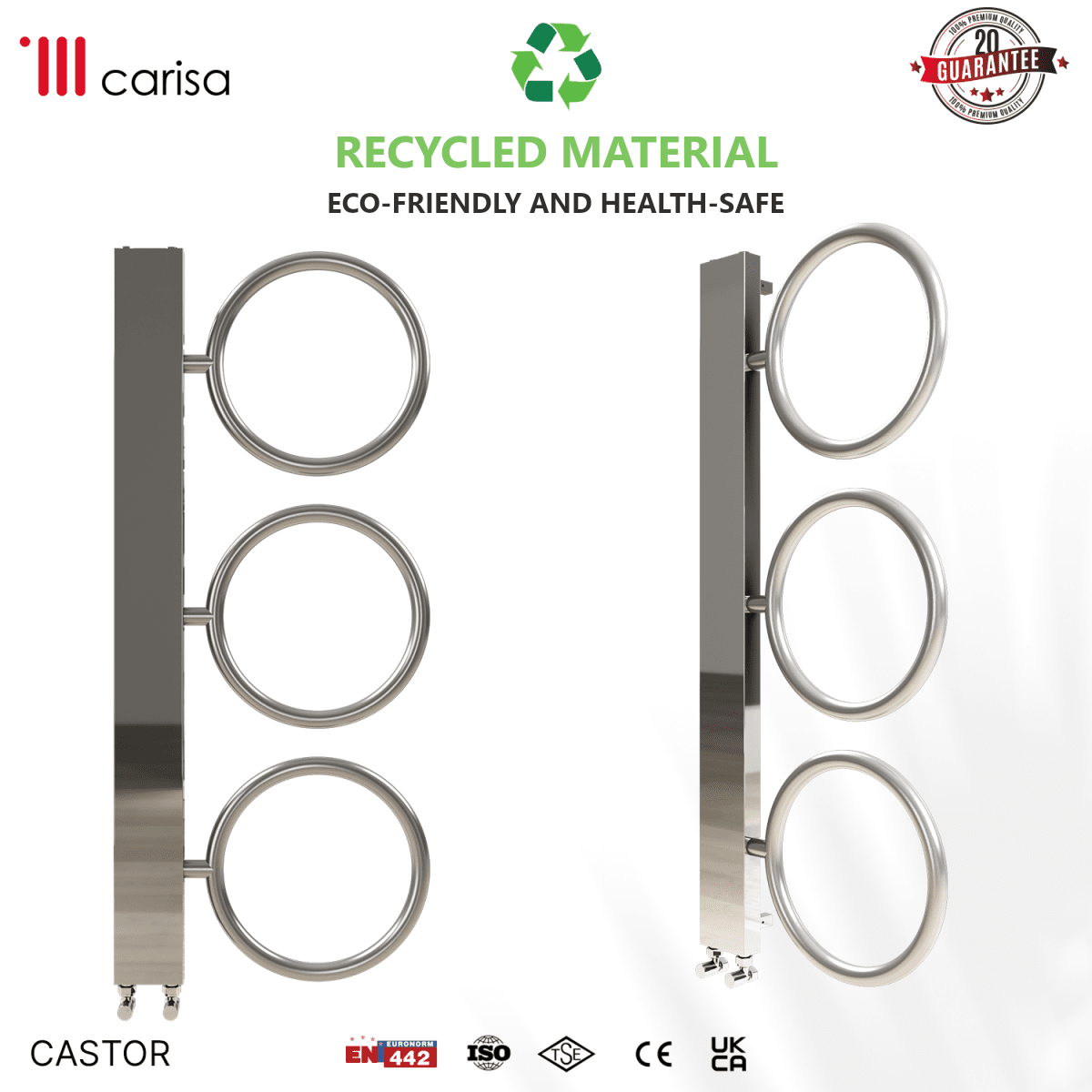 Carisa Castor Stainless Steel Heated Towel Rail – Satin Polished, features