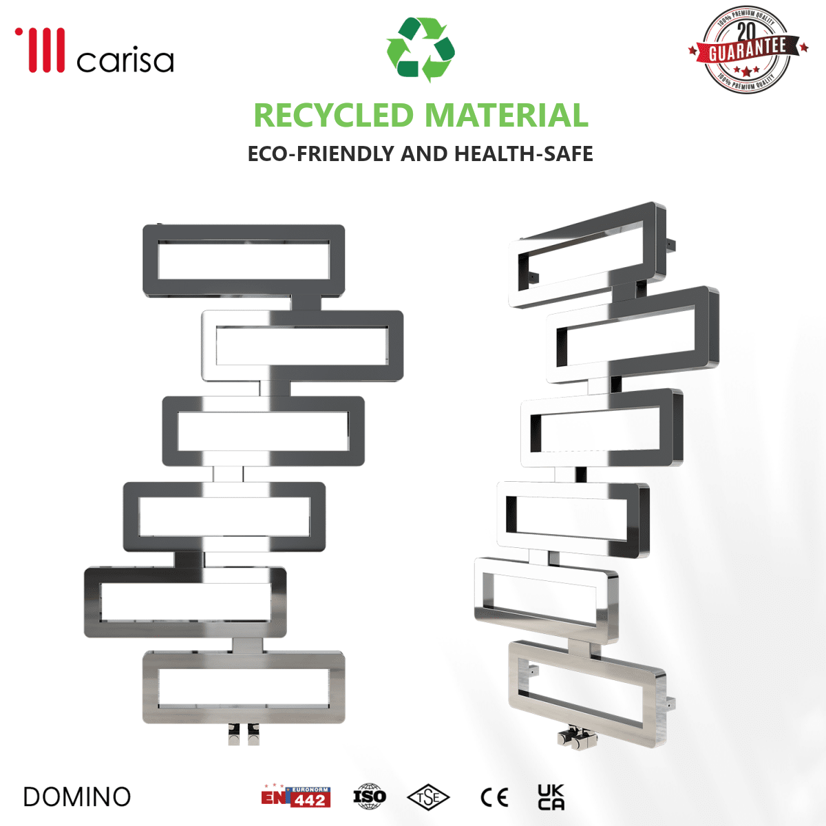 Carisa Domino Stainless Steel Heated Towel Rail – Mirror Polished, features