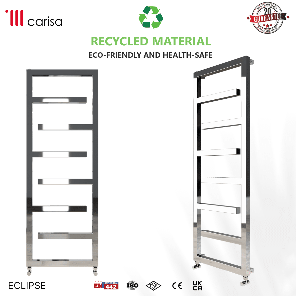 Carisa Eclipse Stainless Steel Heated Towel Rail – Mirror Polished, features