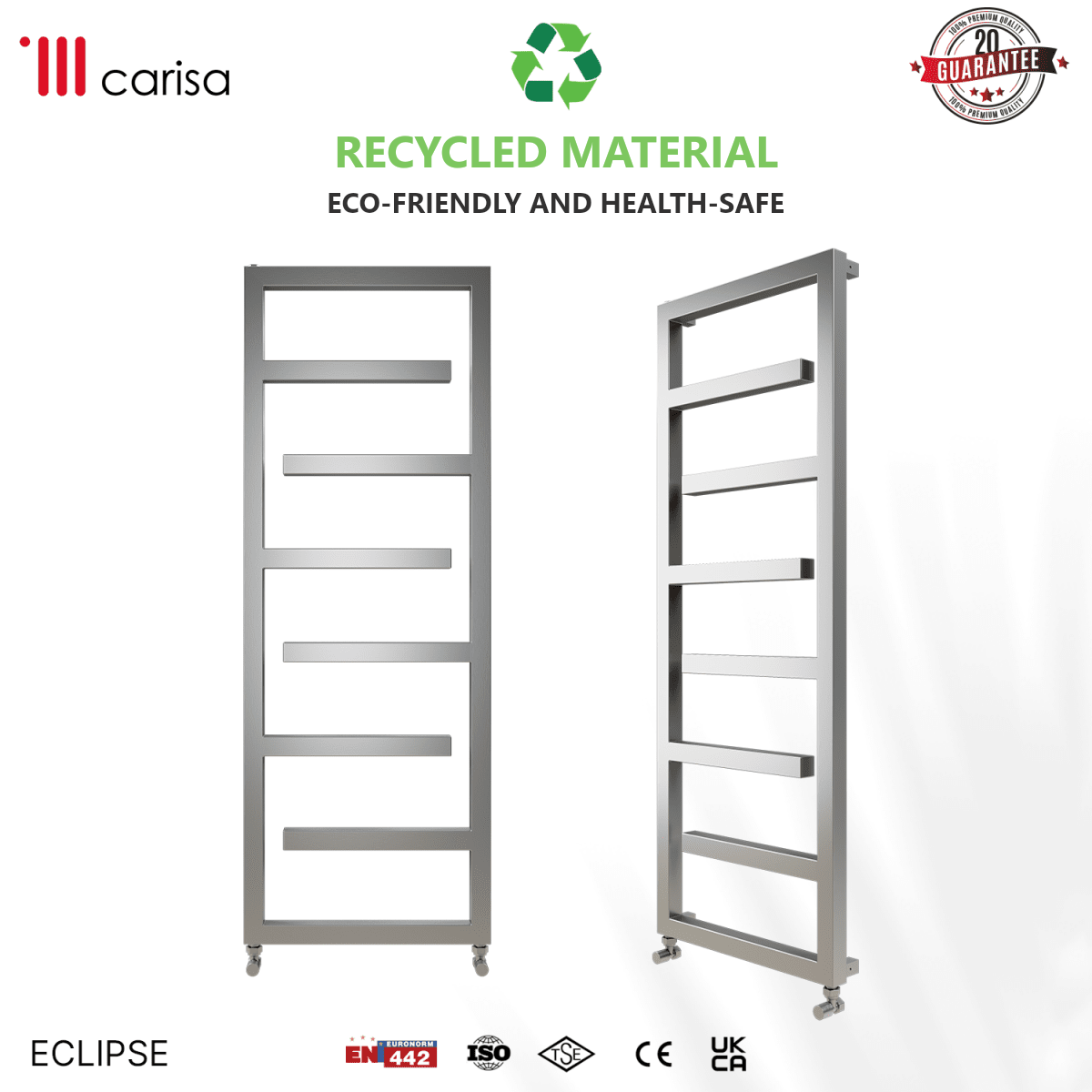 Carisa Eclipse Stainless Steel Heated Towel Rail – Satin Polished, features