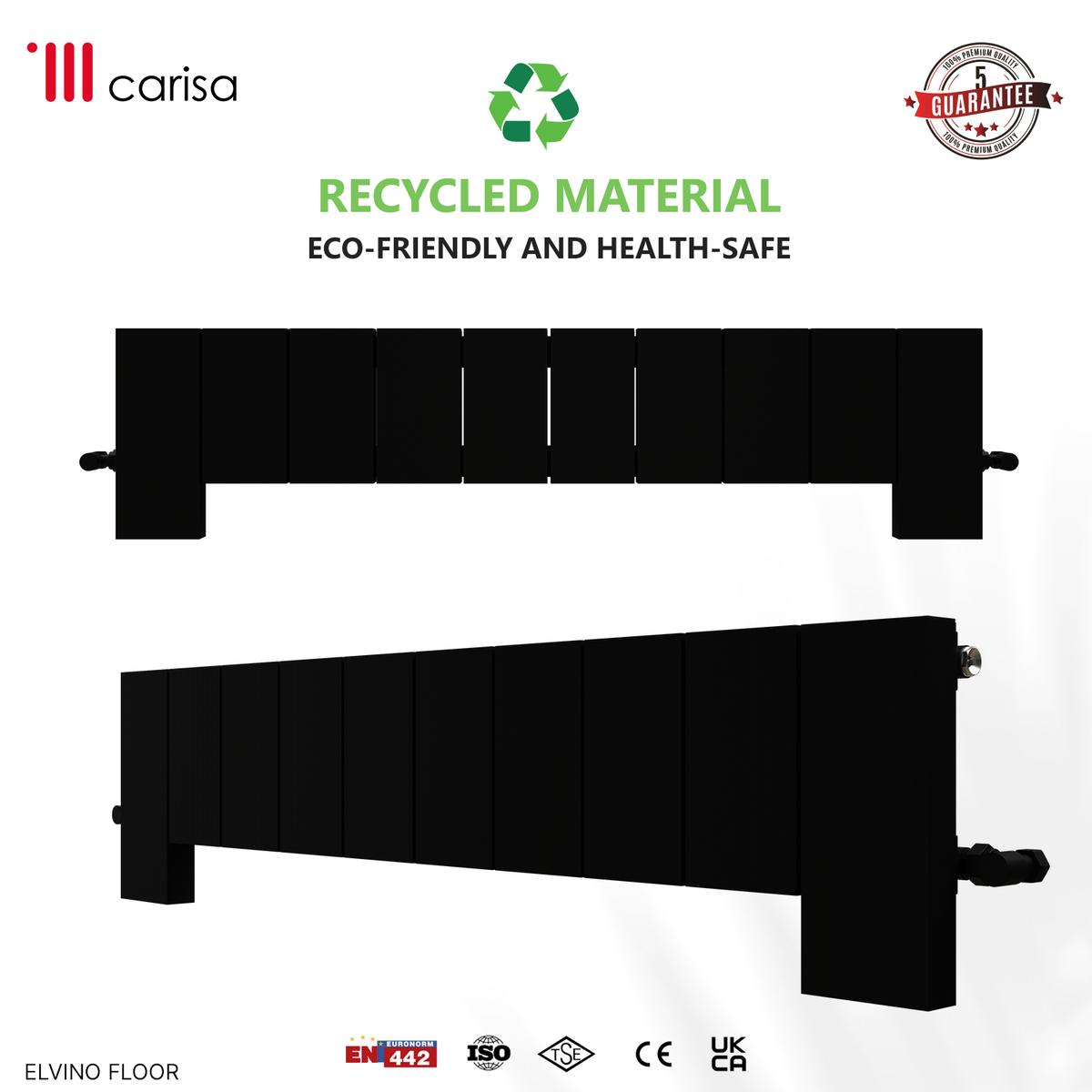Carisa Elvino Floor Aluminium Designer Radiator – Black, features