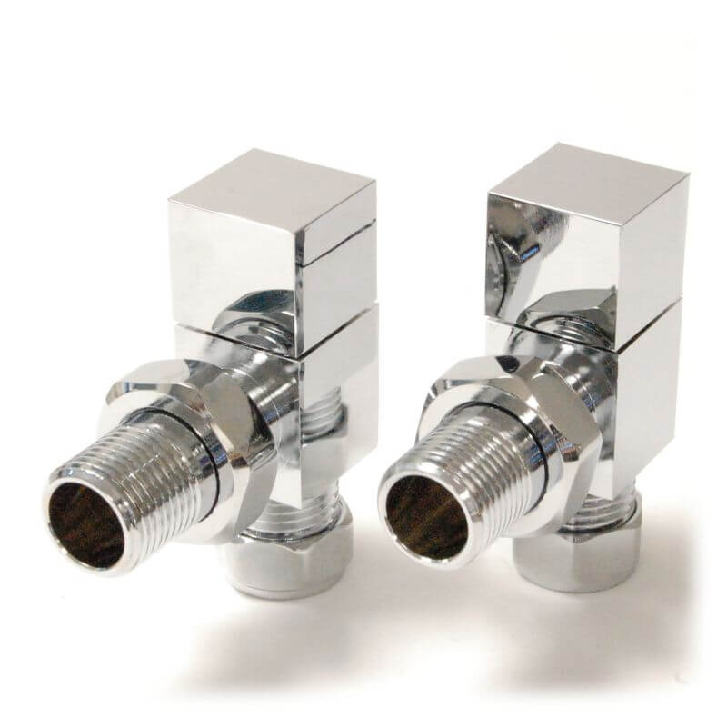 Bloc Angled Square Radiator Valves - Chrome - Poshrads
