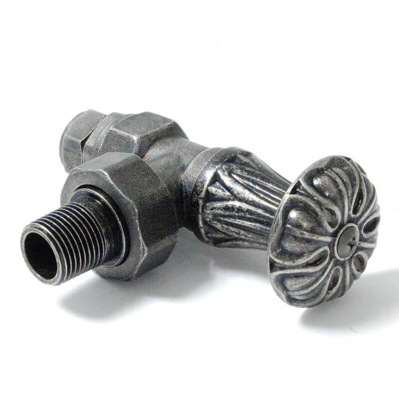 Abbey Radiator Valve and Lock-Shield - Pewter (Angled Manual)