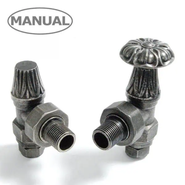 Metal manual radiator valves for home heating systems.