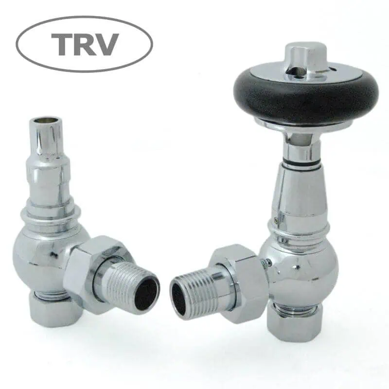 AMB-C_800-1.jpg Chrome radiator valves set for heating control, TRV thermostatic valves for radiator compatibility.