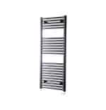 Black heated towel rail radiator for home bathroom or cloakroom.