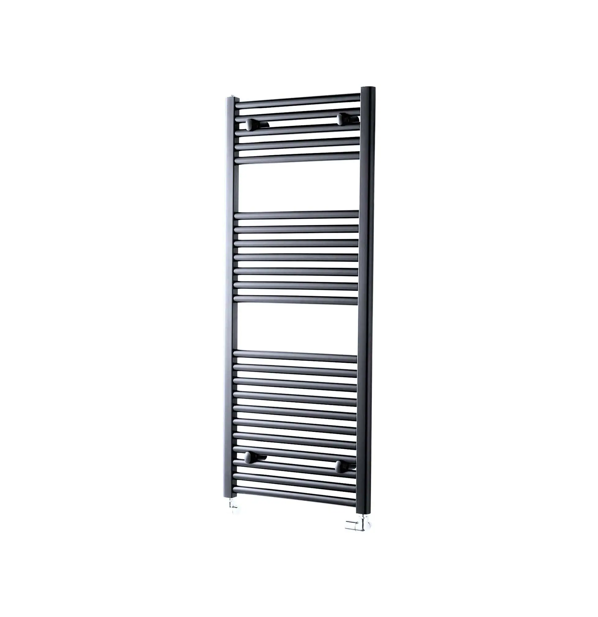 Anthracite-1200-1.jpg Black heated towel rail radiator for home bathroom or cloakroom.