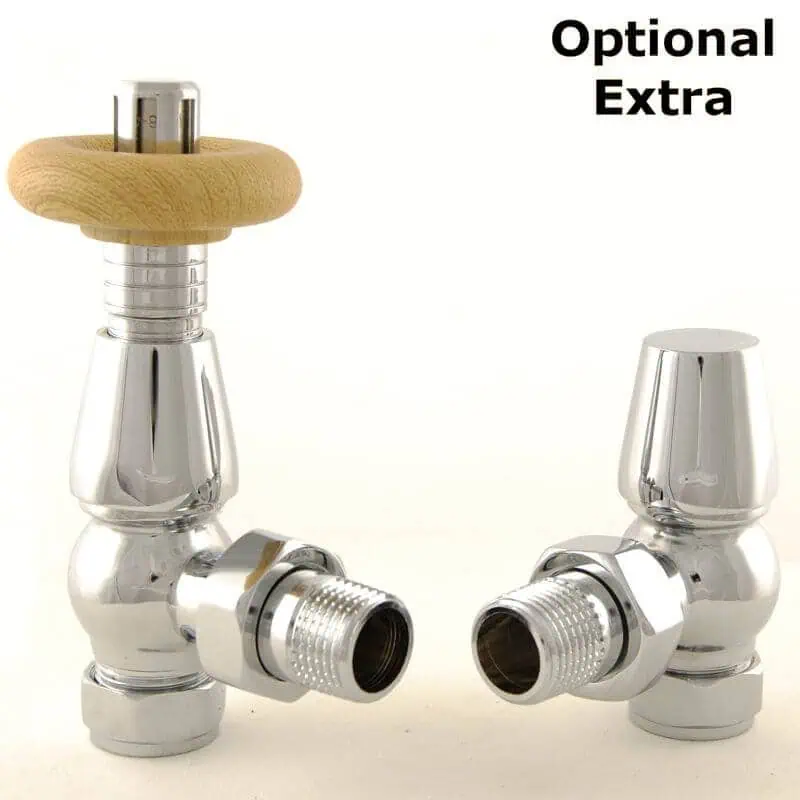 BEN-C-ALT02_800-1.jpg Chrome radiator valves with wooden and metal handles for central heating thermostatic control.