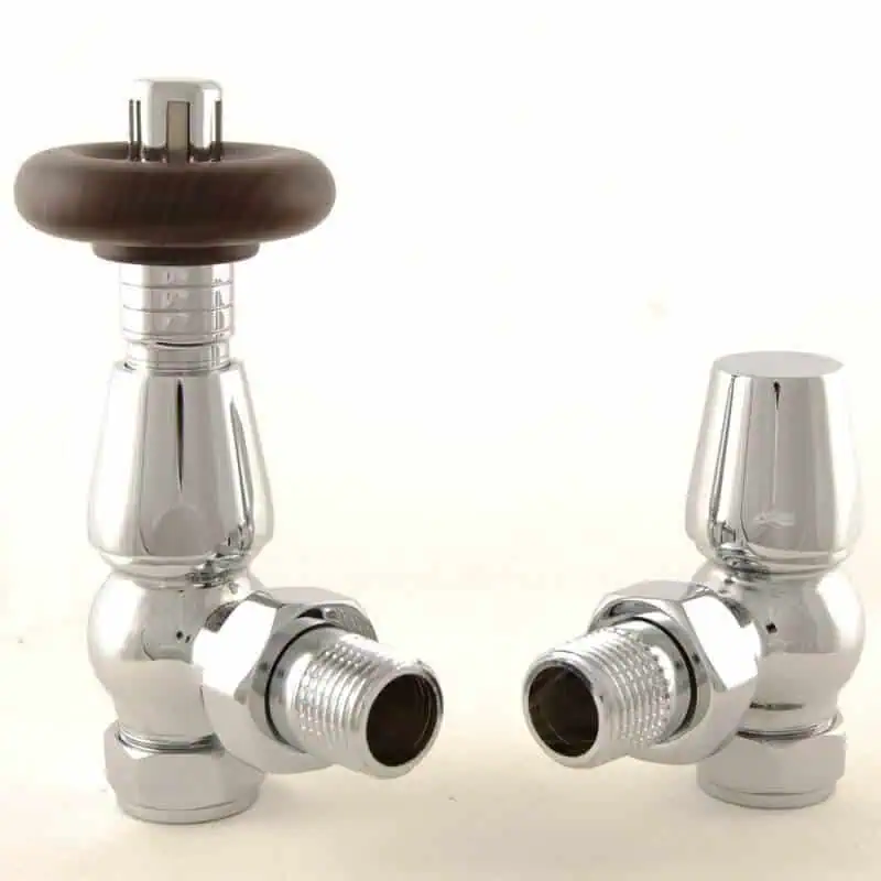 BEN-C_800-1.jpg Shower valve and tap set with chrome finish and wooden handle for bathroom plumbing.