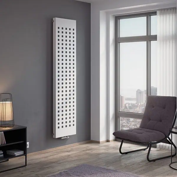 Modern heater radiator in interior living room decor.