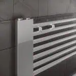 Modern aluminum towel radiator for bathroom heating and drying.