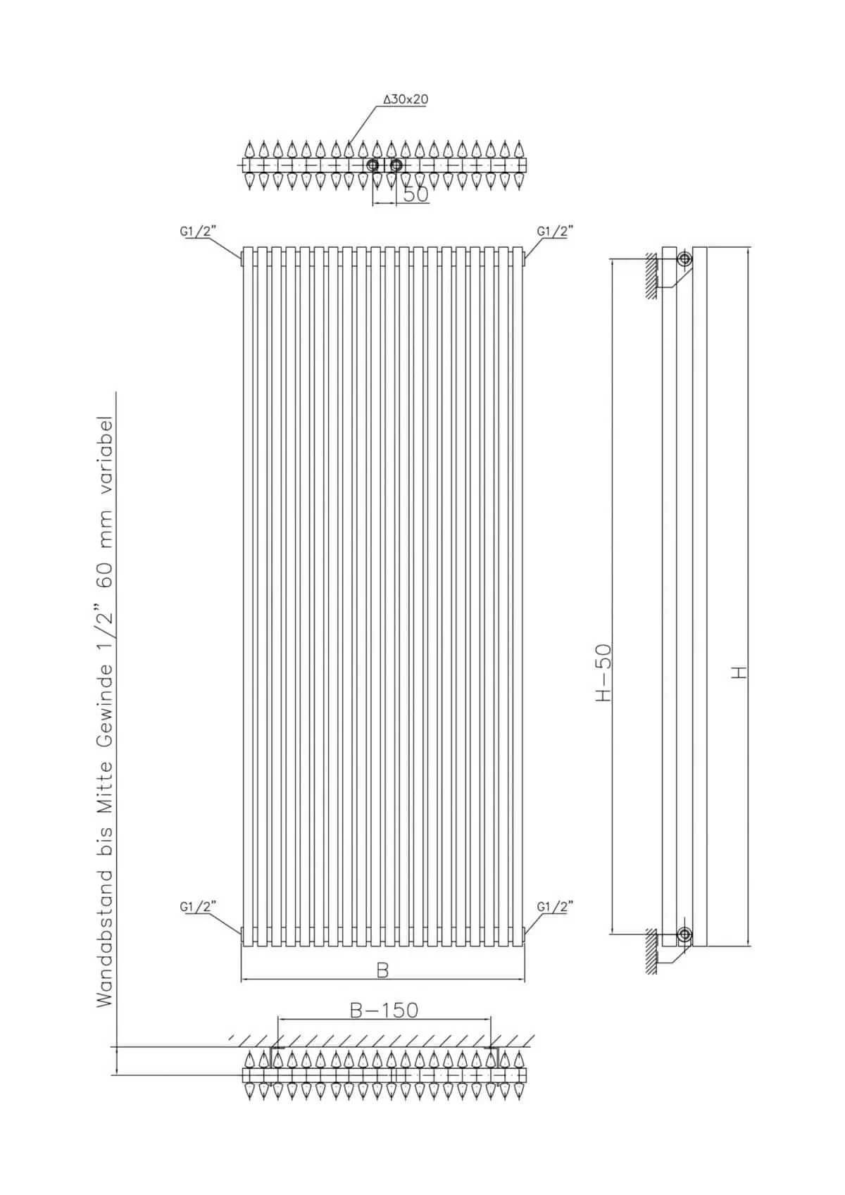 Corus Duo Vertical Designer Radiator, Supplied with Central Conncection ...