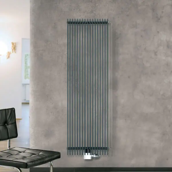Contemporary vertical radiator in a modern interior setting.