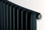 Black modern radiator, heating appliance for home or office heating system.