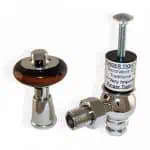 Chrome plumbing valve with adjustable screw and connectors for bathroom and kitchen fixtures.